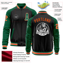 Laden Sie das Bild in den Galerie-Viewer, Custom Black Orange-Kelly Green Bomber Varsity Letterman Two Tone Zipper Jacket