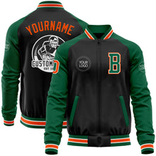 Laden Sie das Bild in den Galerie-Viewer, Custom Black Orange-Kelly Green Bomber Varsity Letterman Two Tone Zipper Jacket