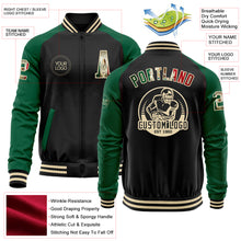 Charger l'image dans la galerie, Custom Black Vintage Mexican Flag Kelly Green-Cream Bomber Varsity Letterman Two Tone Zipper Jacket