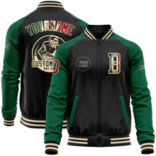 Charger l'image dans la galerie, Custom Black Vintage Mexican Flag Kelly Green-Cream Bomber Varsity Letterman Two Tone Zipper Jacket