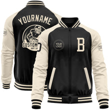Laden Sie das Bild in den Galerie-Viewer, Custom Black Cream Bomber Varsity Letterman Two Tone Zipper Jacket