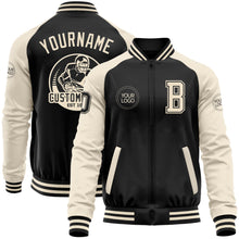 Laden Sie das Bild in den Galerie-Viewer, Custom Black Cream Bomber Varsity Letterman Two Tone Zipper Jacket