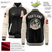 Laden Sie das Bild in den Galerie-Viewer, Custom Black Red-Cream Bomber Varsity Letterman Two Tone Zipper Jacket