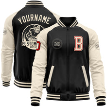 Laden Sie das Bild in den Galerie-Viewer, Custom Black Red-Cream Bomber Varsity Letterman Two Tone Zipper Jacket