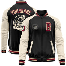 Charger l'image dans la galerie, Custom Black Crimson Cream-City Cream Bomber Varsity Letterman Two Tone Zipper Jacket