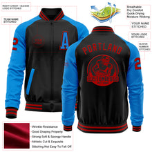 Загрузить изображение в средство просмотра галереи, Custom Black Red-Powder Blue Bomber Varsity Letterman Two Tone Zipper Jacket