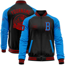 Загрузить изображение в средство просмотра галереи, Custom Black Red-Powder Blue Bomber Varsity Letterman Two Tone Zipper Jacket