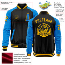Загрузить изображение в средство просмотра галереи, Custom Black Gold-Powder Blue Bomber Varsity Letterman Two Tone Zipper Jacket