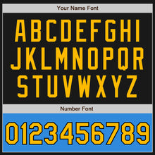 Загрузить изображение в средство просмотра галереи, Custom Black Gold-Powder Blue Bomber Varsity Letterman Two Tone Zipper Jacket