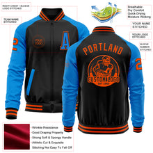 Загрузить изображение в средство просмотра галереи, Custom Black Orange-Powder Blue Bomber Varsity Letterman Two Tone Zipper Jacket