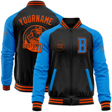 Загрузить изображение в средство просмотра галереи, Custom Black Orange-Powder Blue Bomber Varsity Letterman Two Tone Zipper Jacket