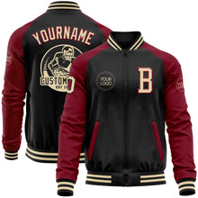 Загрузить изображение в средство просмотра галереи, Custom Black Cream-Crimson Bomber Varsity Letterman Two Tone Zipper Jacket