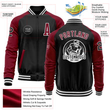 Загрузить изображение в средство просмотра галереи, Custom Black Crimson-White Bomber Varsity Letterman Two Tone Zipper Jacket