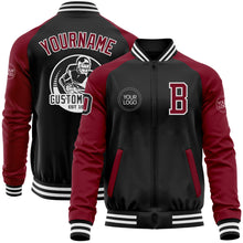 Загрузить изображение в средство просмотра галереи, Custom Black Crimson-White Bomber Varsity Letterman Two Tone Zipper Jacket
