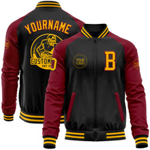 Загрузить изображение в средство просмотра галереи, Custom Black Gold-Crimson Bomber Varsity Letterman Two Tone Zipper Jacket