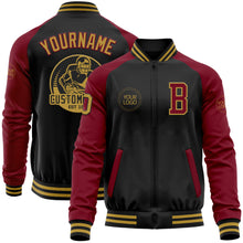 Загрузить изображение в средство просмотра галереи, Custom Black Old Gold-Crimson Bomber Varsity Letterman Two Tone Zipper Jacket