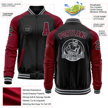 Laden Sie das Bild in den Galerie-Viewer, Custom Black Crimson-Gray Bomber Varsity Letterman Two Tone Zipper Jacket