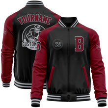 Laden Sie das Bild in den Galerie-Viewer, Custom Black Crimson-Gray Bomber Varsity Letterman Two Tone Zipper Jacket