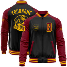 Загрузить изображение в средство просмотра галереи, Custom Black Gold-Crimson Bomber Varsity Letterman Two Tone Zipper Jacket