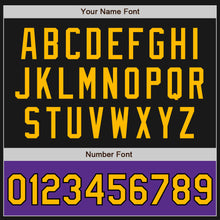 Загрузить изображение в средство просмотра галереи, Custom Black Gold-Purple Bomber Varsity Letterman Two Tone Zipper Jacket