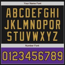 Загрузить изображение в средство просмотра галереи, Custom Black Old Gold-Purple Bomber Varsity Letterman Two Tone Zipper Jacket