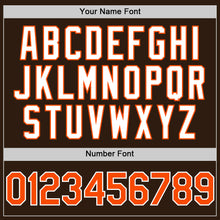 Charger l'image dans la galerie, Custom Brown Orange-White Bomber Full-Snap Varsity Letterman Hoodie Jacket