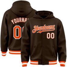 Charger l'image dans la galerie, Custom Brown Orange-White Bomber Full-Snap Varsity Letterman Hoodie Jacket