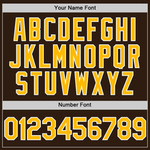 Charger l'image dans la galerie, Custom Brown Gold-White Bomber Full-Snap Varsity Letterman Hoodie Jacket