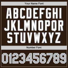 Charger l'image dans la galerie, Custom Brown Gray-White Bomber Full-Snap Varsity Letterman Hoodie Jacket