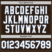 Charger l'image dans la galerie, Custom Brown White-Light Blue Bomber Full-Snap Varsity Letterman Hoodie Jacket