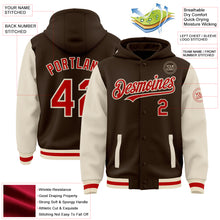 Charger l'image dans la galerie, Custom Brown Red-Cream Bomber Full-Snap Varsity Letterman Two Tone Hoodie Jacket