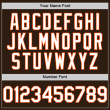 Charger l'image dans la galerie, Custom Brown White-Orange Bomber Full-Snap Varsity Letterman Two Tone Hoodie Jacket