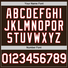 Charger l'image dans la galerie, Custom Brown White-Red Bomber Full-Snap Varsity Letterman Two Tone Hoodie Jacket