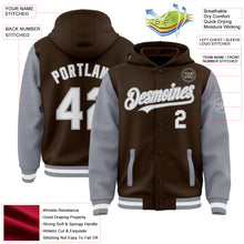 Charger l'image dans la galerie, Custom Brown White-Gray Bomber Full-Snap Varsity Letterman Two Tone Hoodie Jacket