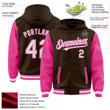 Charger l'image dans la galerie, Custom Brown White-Pink Bomber Full-Snap Varsity Letterman Two Tone Hoodie Jacket