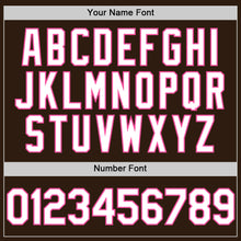 Charger l'image dans la galerie, Custom Brown White-Pink Bomber Full-Snap Varsity Letterman Two Tone Hoodie Jacket