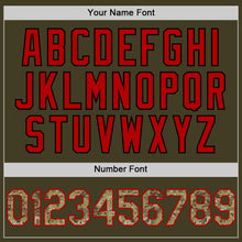 Charger l'image dans la galerie, Custom Olive Camo Red-Black Bomber Full-Snap Varsity Letterman Salute To Service Hoodie Jacket