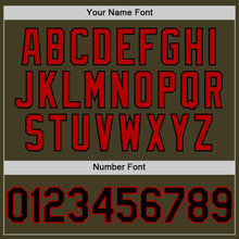 Charger l'image dans la galerie, Custom Olive Black-Red Bomber Full-Snap Varsity Letterman Salute To Service Hoodie Jacket