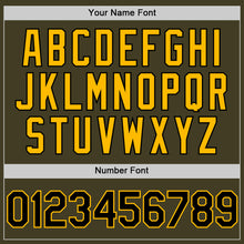 Laden Sie das Bild in den Galerie-Viewer, Custom Olive Black-Gold Bomber Full-Snap Varsity Letterman Salute To Service Hoodie Jacket