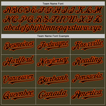 Laden Sie das Bild in den Galerie-Viewer, Custom Olive Black-Orange Bomber Full-Snap Varsity Letterman Salute To Service Hoodie Jacket