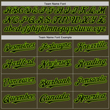 Laden Sie das Bild in den Galerie-Viewer, Custom Olive Black-Neon Green Bomber Full-Snap Varsity Letterman Salute To Service Hoodie Jacket