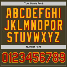 Charger l'image dans la galerie, Custom Olive Red-Gold Bomber Full-Snap Varsity Letterman Salute To Service Hoodie Jacket