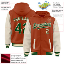 Load image into Gallery viewer, Custom Texas Orange Green-Cream Bomber Full-Snap Varsity Letterman Two Tone Hoodie Jacket