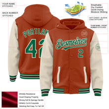Load image into Gallery viewer, Custom Texas Orange Kelly Green-Cream Bomber Full-Snap Varsity Letterman Two Tone Hoodie Jacket