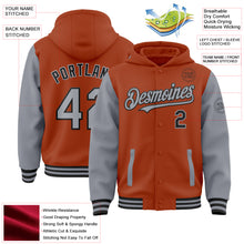 Load image into Gallery viewer, Custom Texas Orange Gray-Black Bomber Full-Snap Varsity Letterman Two Tone Hoodie Jacket