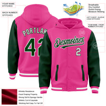Charger l'image dans la galerie, Custom Pink Green-White Bomber Full-Snap Varsity Letterman Two Tone Hoodie Jacket