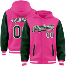 Charger l'image dans la galerie, Custom Pink Green-White Bomber Full-Snap Varsity Letterman Two Tone Hoodie Jacket