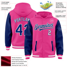 Загрузить изображение в средство просмотра галереи, Custom Pink Royal-White Bomber Full-Snap Varsity Letterman Two Tone Hoodie Jacket