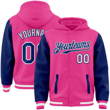 Загрузить изображение в средство просмотра галереи, Custom Pink Royal-White Bomber Full-Snap Varsity Letterman Two Tone Hoodie Jacket