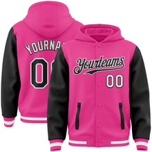 Загрузить изображение в средство просмотра галереи, Custom Pink Black-White Bomber Full-Snap Varsity Letterman Two Tone Hoodie Jacket